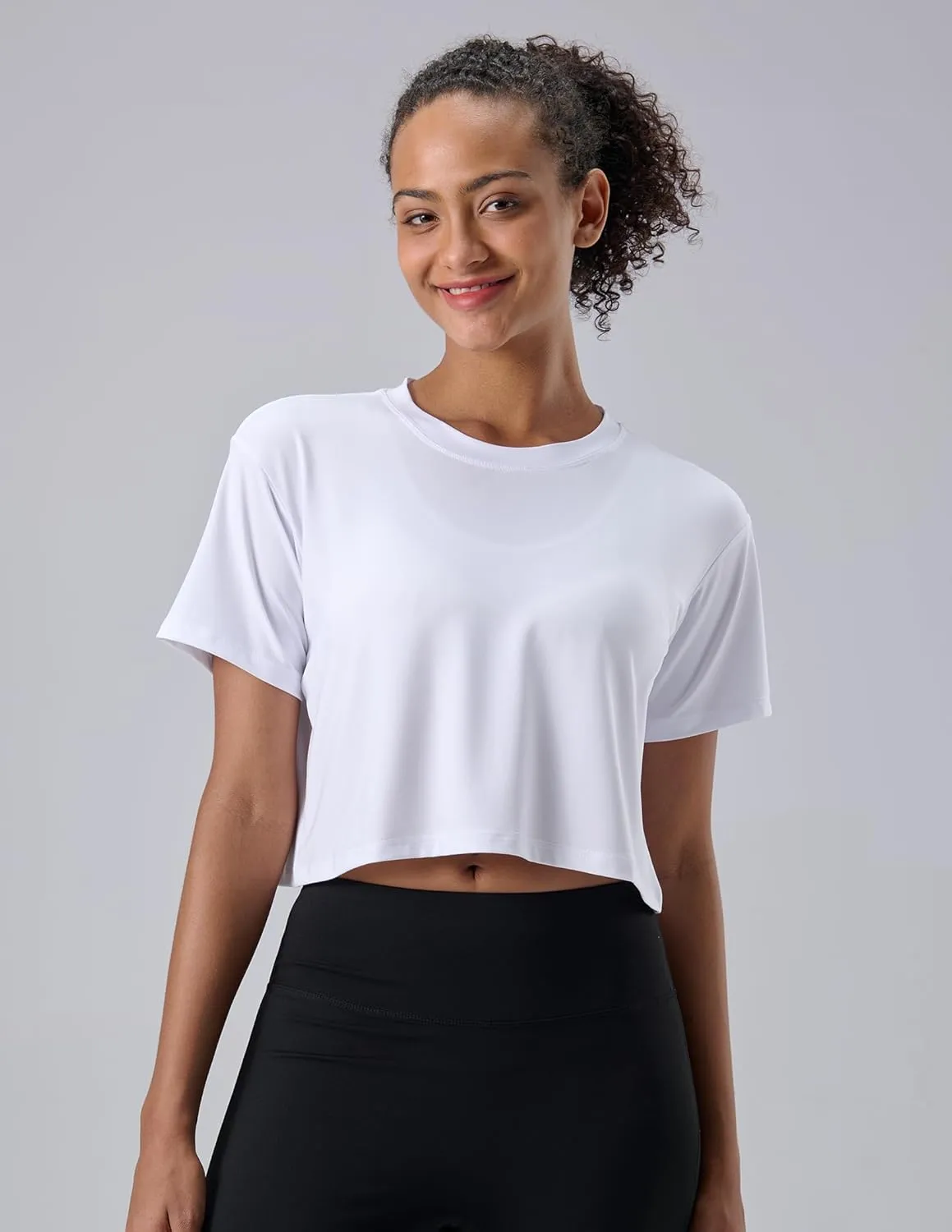 5 Pack: Women's Workout Crop Tops, Athletic Short Sleeve Gym Shirts Crew Neck Tees