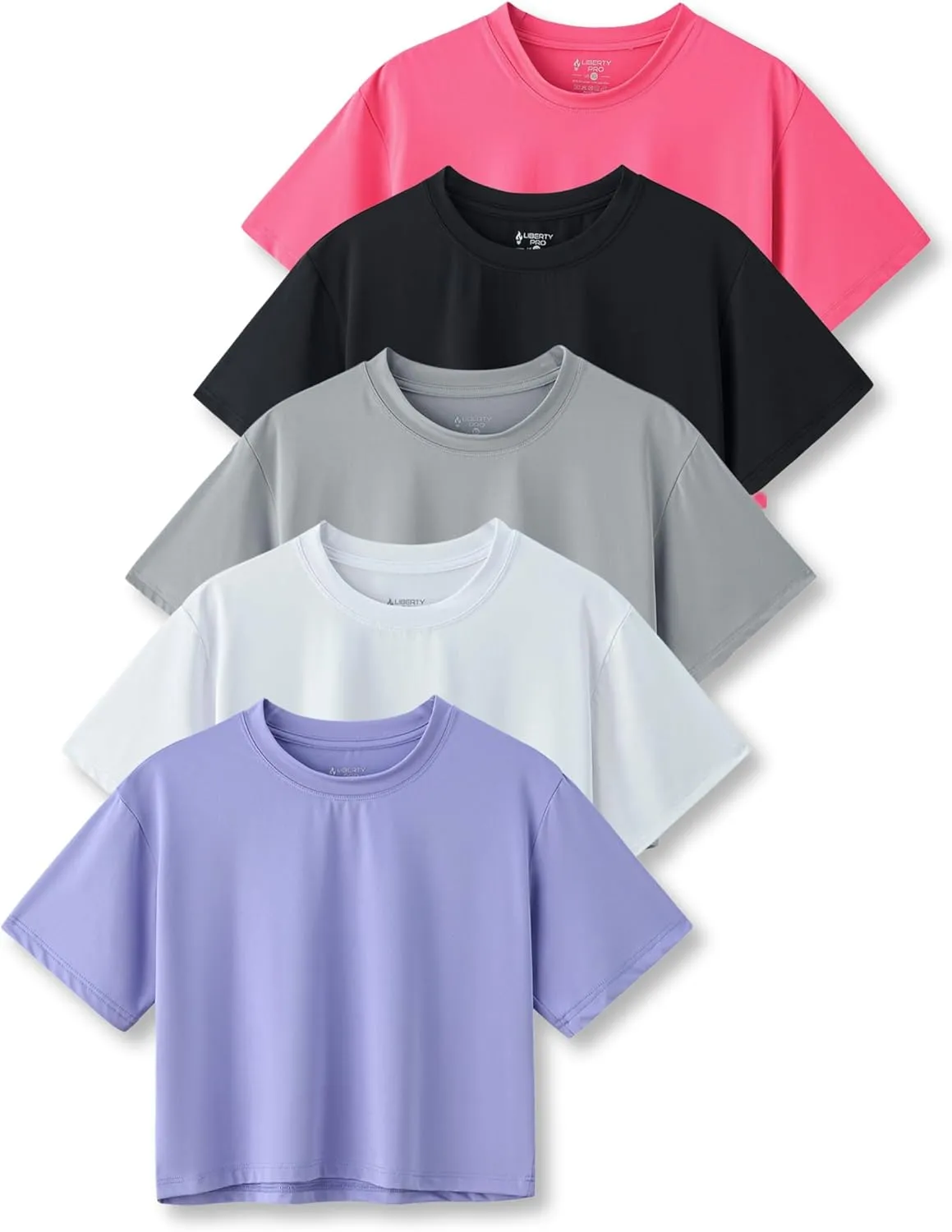 5 Pack: Women's Workout Crop Tops, Athletic Short Sleeve Gym Shirts Crew Neck Tees