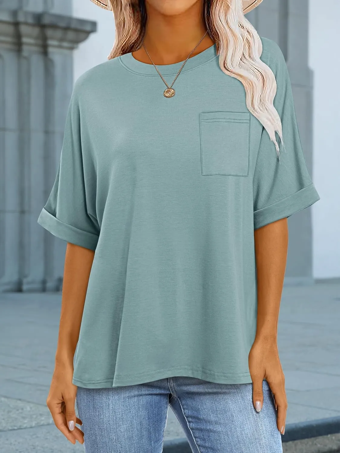 ANRABESS Women Oversized T Shirts Short Sleeve Summer Casual Loose Top Basic Tee with Pocket