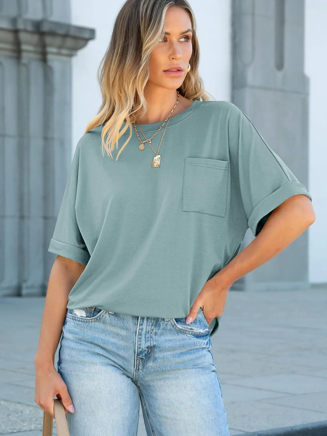 ANRABESS Women Oversized T Shirts Short Sleeve Summer Casual Loose Top Basic Tee with Pocket
