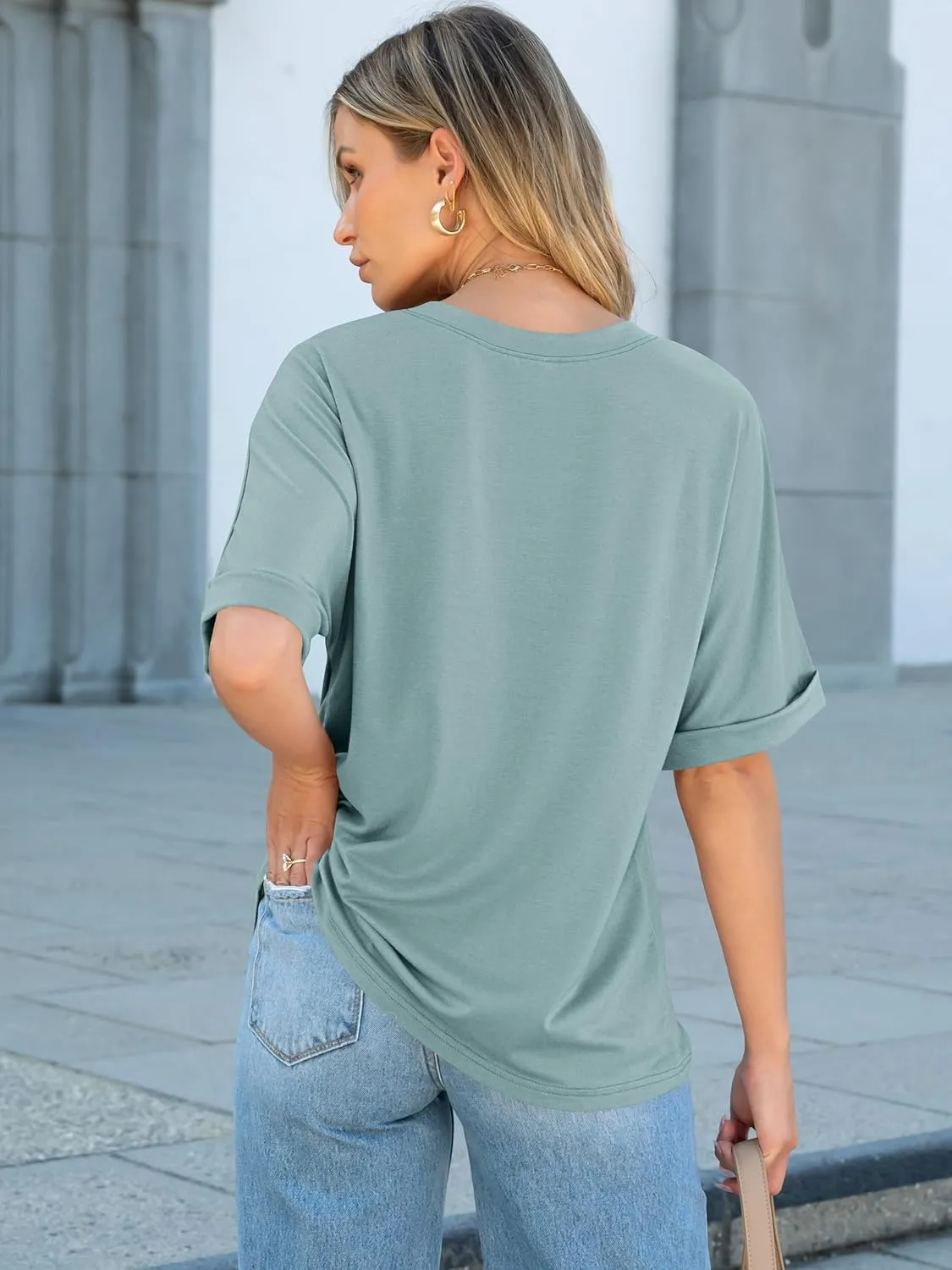 ANRABESS Women Oversized T Shirts Short Sleeve Summer Casual Loose Top Basic Tee with Pocket
