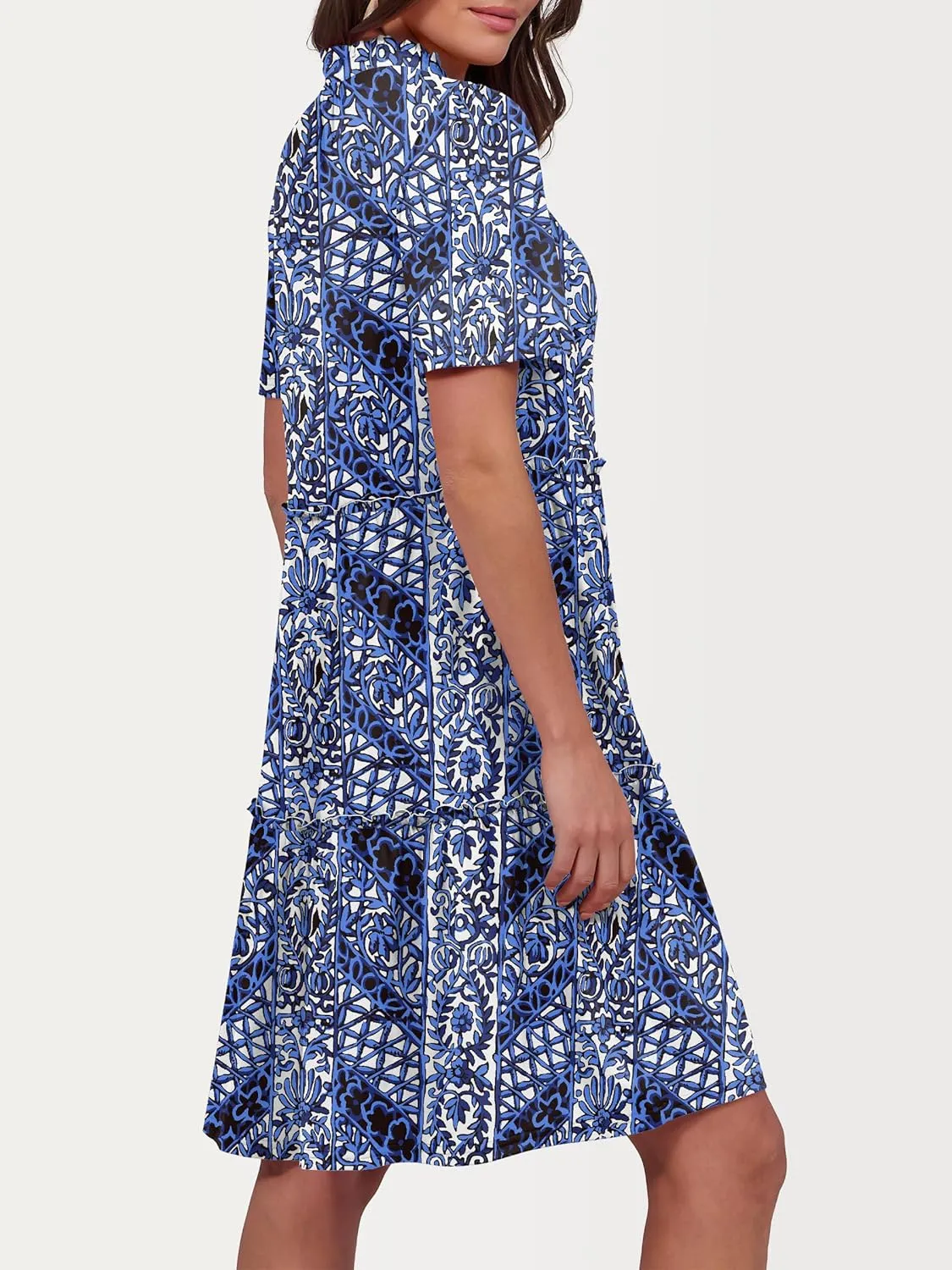 ANRABESS Womens Summer Casual Short Sleeve V Neck A line Tunic Dress Flowy Tiered Babydoll Mini Dress Beach Vacation Outfits