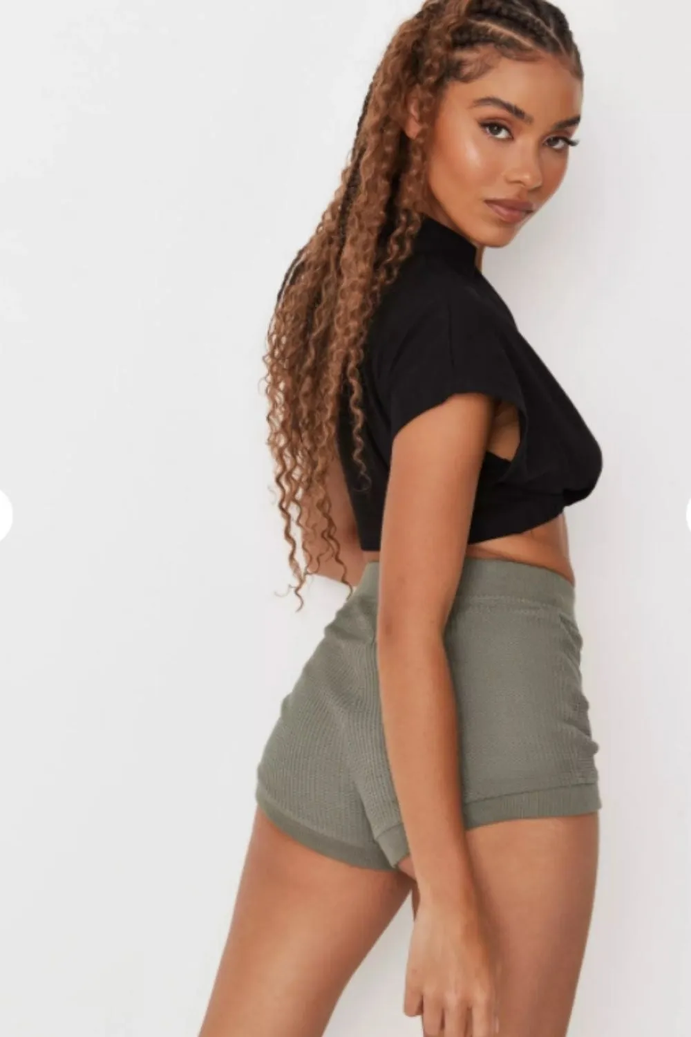 Black Collared Deep V Neckline Cropped Tshirt