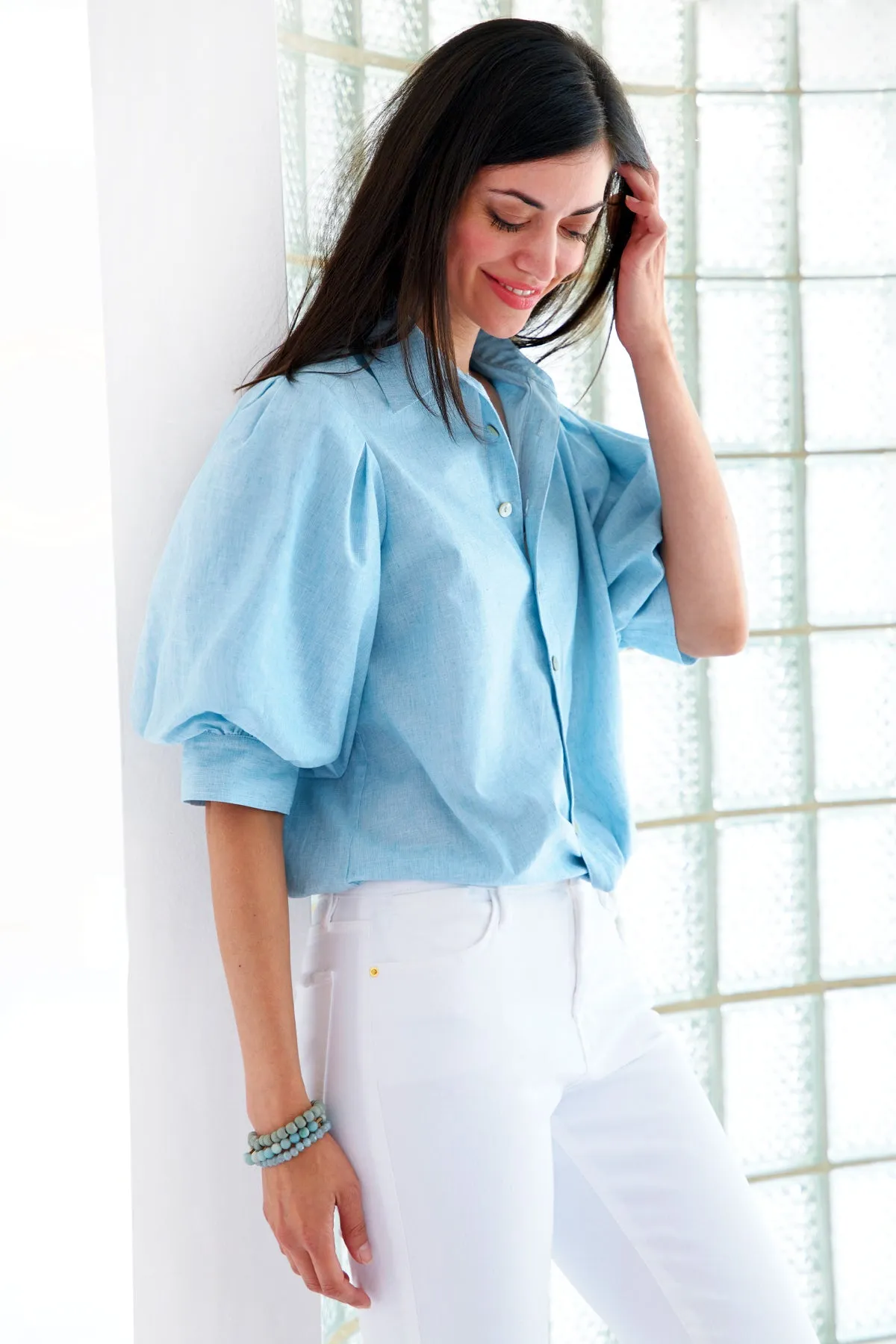 Bomba Blouson Sleeve Twist Hem Blouse, Pale Yellow
