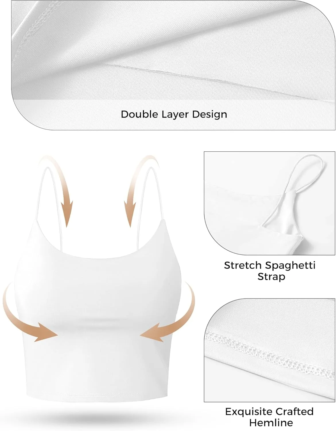 Buauty 2 & 4 Packs Crop Tank Top for Women, Basic Solid Cropped Double Layer Spaghetti Strap Short Sleeveless Camisole