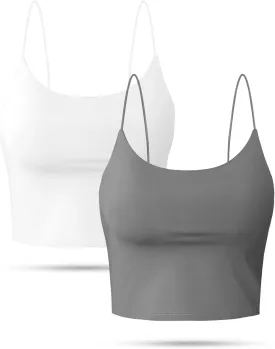 Buauty 2 & 4 Packs Crop Tank Top for Women, Basic Solid Cropped Double Layer Spaghetti Strap Short Sleeveless Camisole