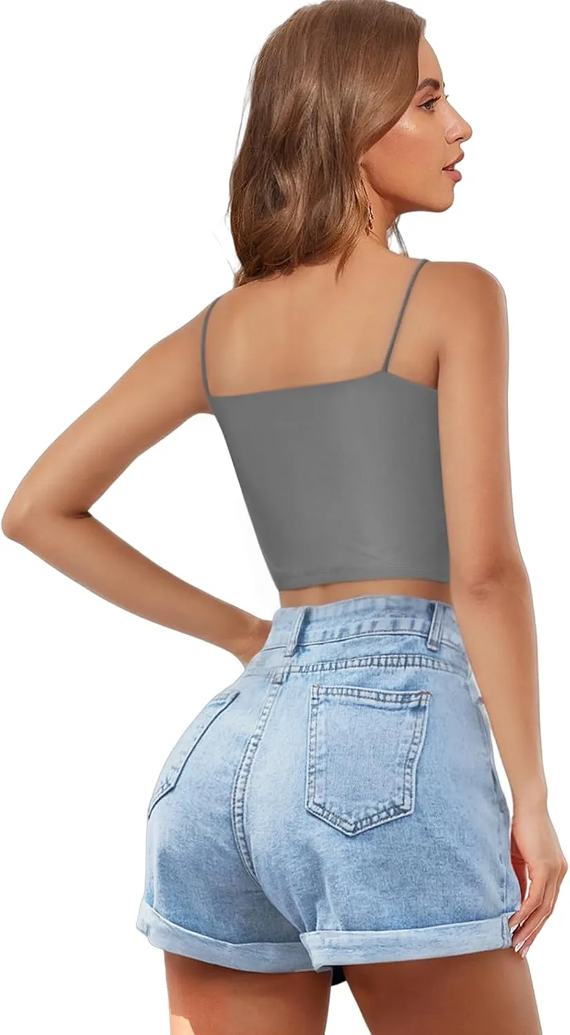 Buauty 2 & 4 Packs Crop Tank Top for Women, Basic Solid Cropped Double Layer Spaghetti Strap Short Sleeveless Camisole