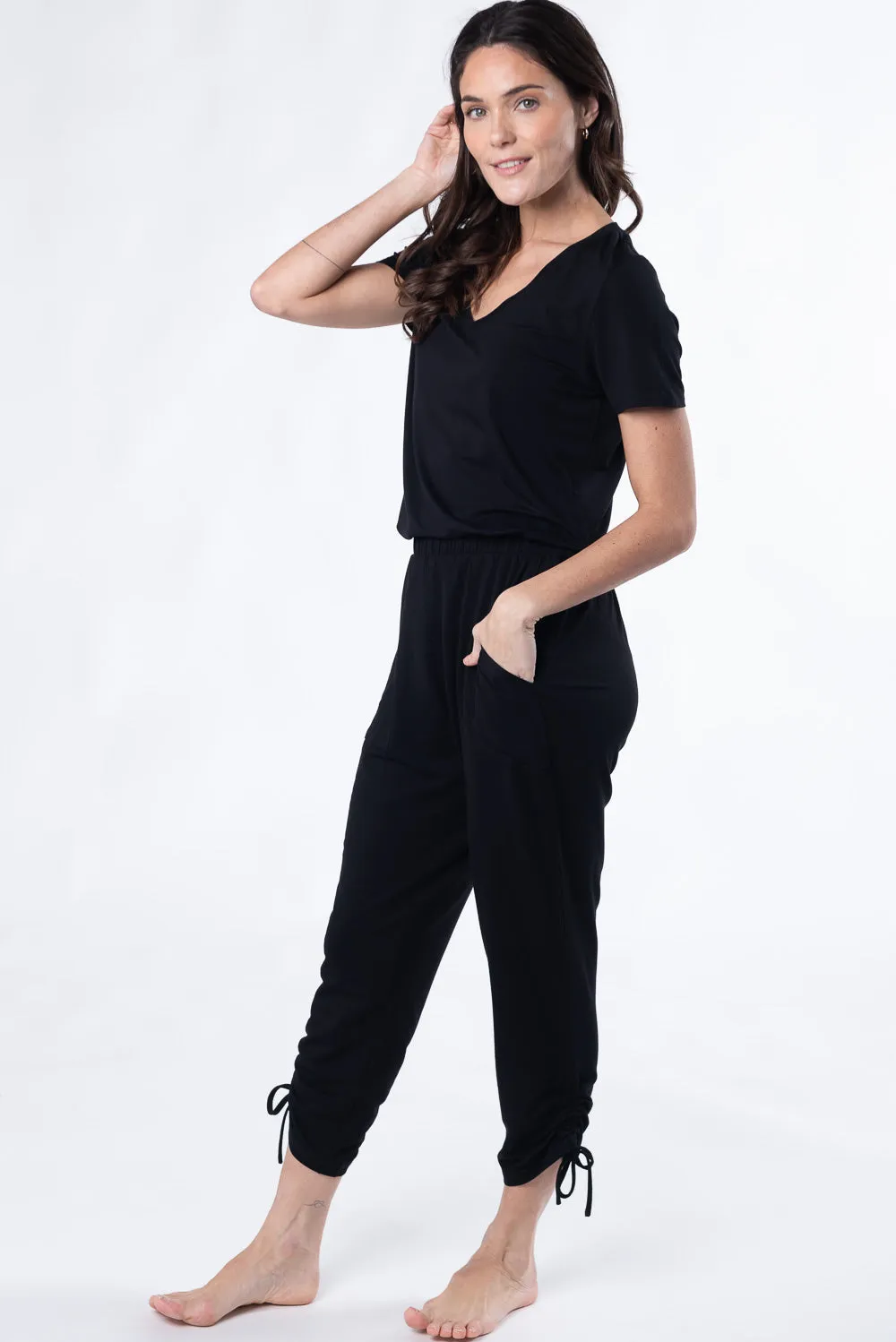 Colette Cropped Bamboo Pant - Black