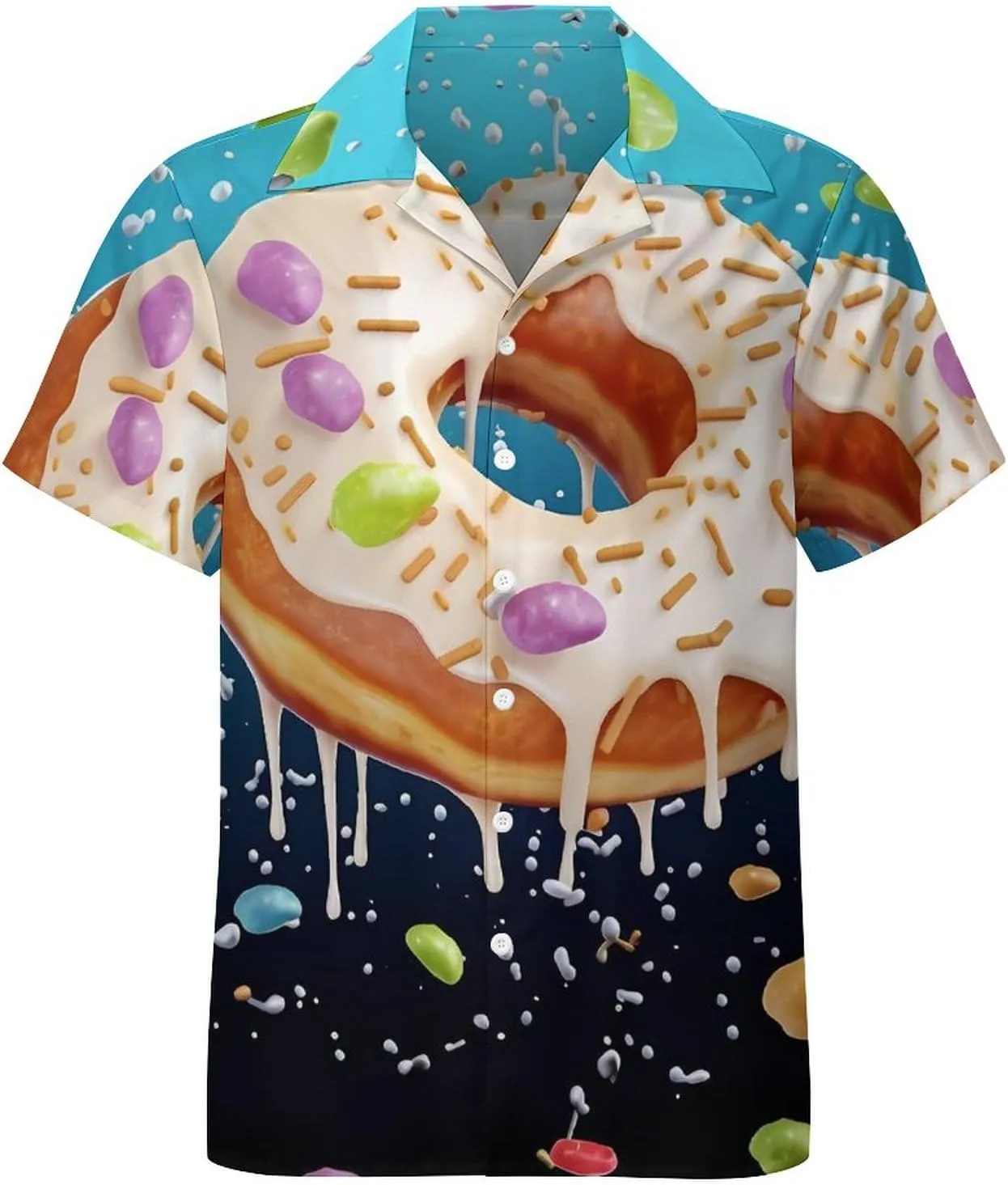 Donut Print Cuban Collar Shirt Classic Design for Comfort and Style