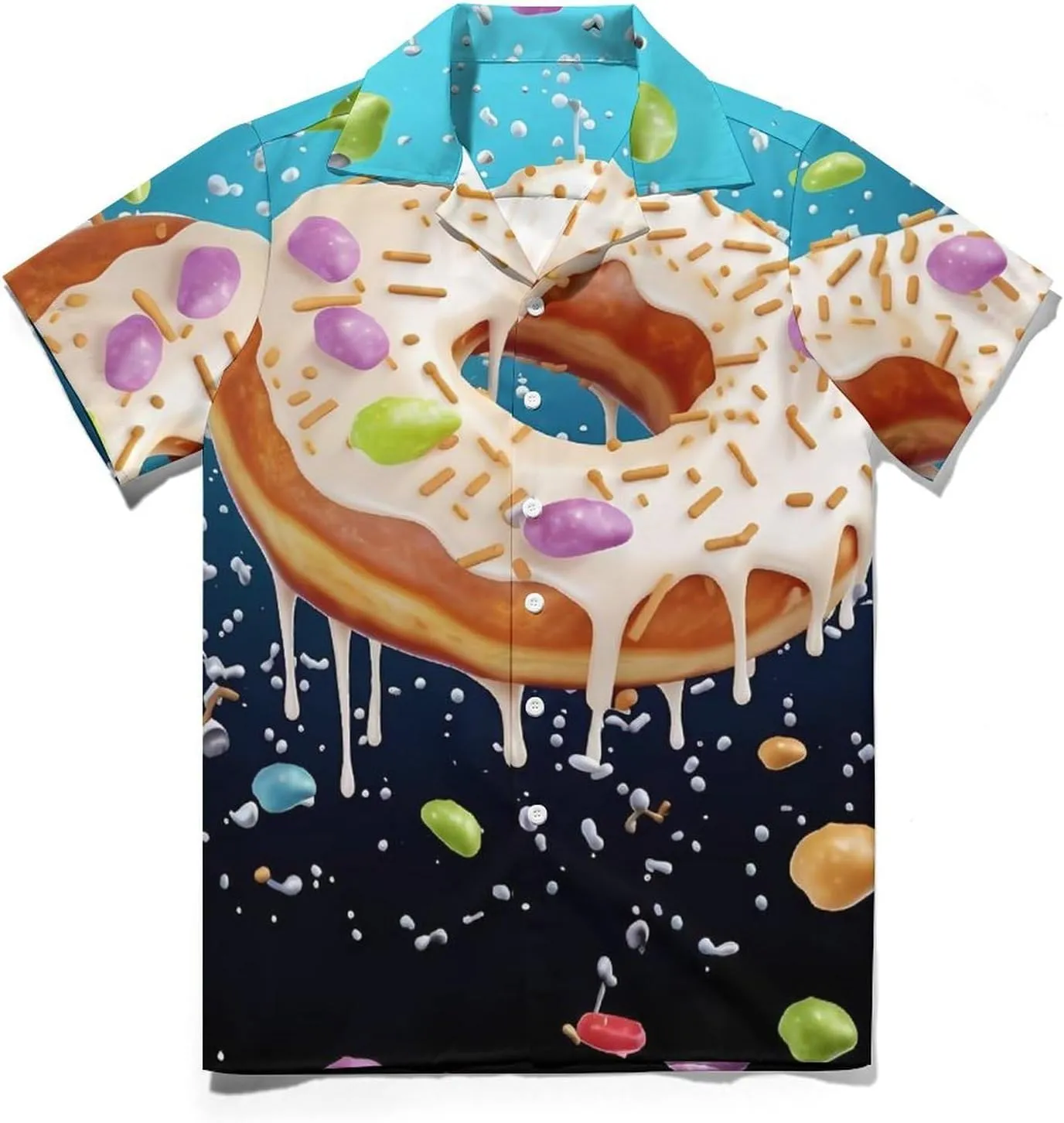 Donut Print Cuban Collar Shirt Classic Design for Comfort and Style