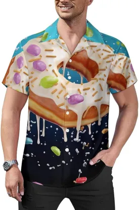 Donut Print Cuban Collar Shirt Classic Design for Comfort and Style