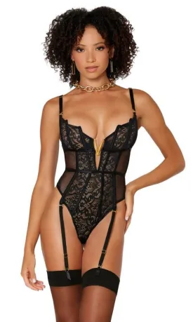 Fabulous Flexi Black Lace Fishnet Garter Teddy