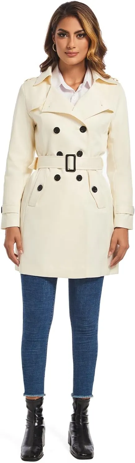 FARVALUE Women's Double Breasted Trench Coat Water Resistant Windbreaker Classic Belted Lapel Overcoat