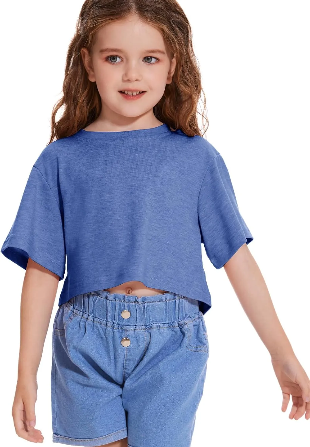 Girls Short Sleeve Crop Tops Kids Fashion Oversized Cute Crew Neck Cropped Athletic T Shirts Trendy Boxy Tee