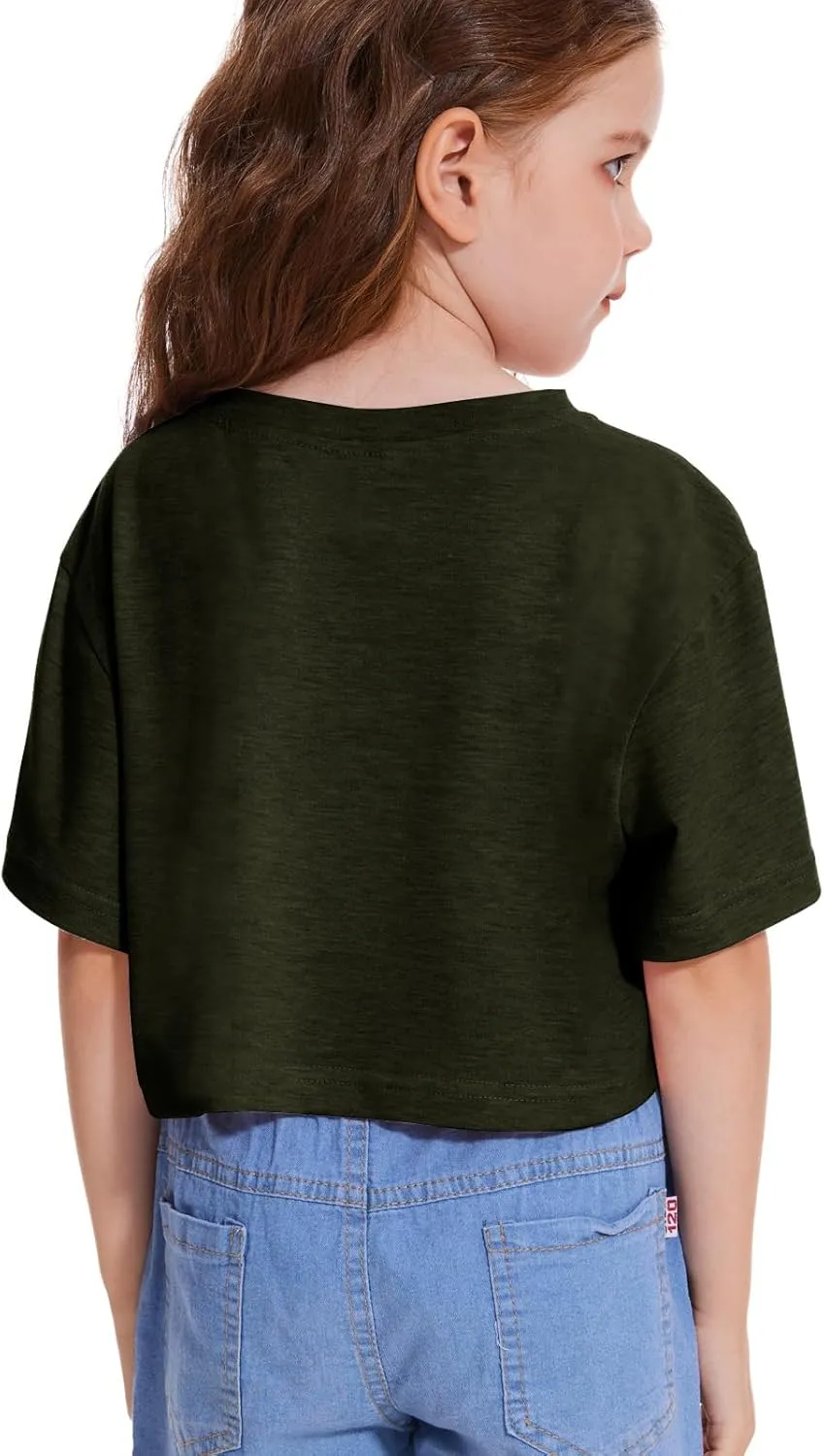 Girls Short Sleeve Crop Tops Kids Fashion Oversized Cute Crew Neck Cropped Athletic T Shirts Trendy Boxy Tee