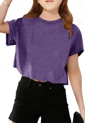 Girls Short Sleeve Crop Tops Kids Fashion Oversized Cute Crew Neck Cropped Athletic T Shirts Trendy Boxy Tee