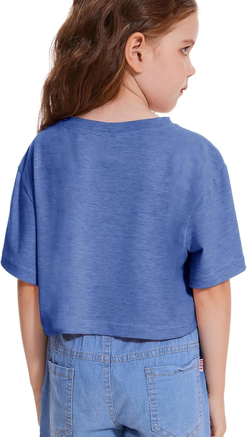 Girls Short Sleeve Crop Tops Kids Fashion Oversized Cute Crew Neck Cropped Athletic T Shirts Trendy Boxy Tee
