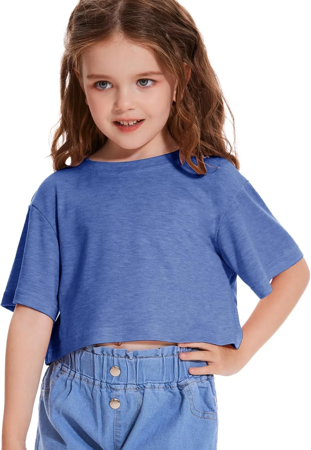 Girls Short Sleeve Crop Tops Kids Fashion Oversized Cute Crew Neck Cropped Athletic T Shirts Trendy Boxy Tee