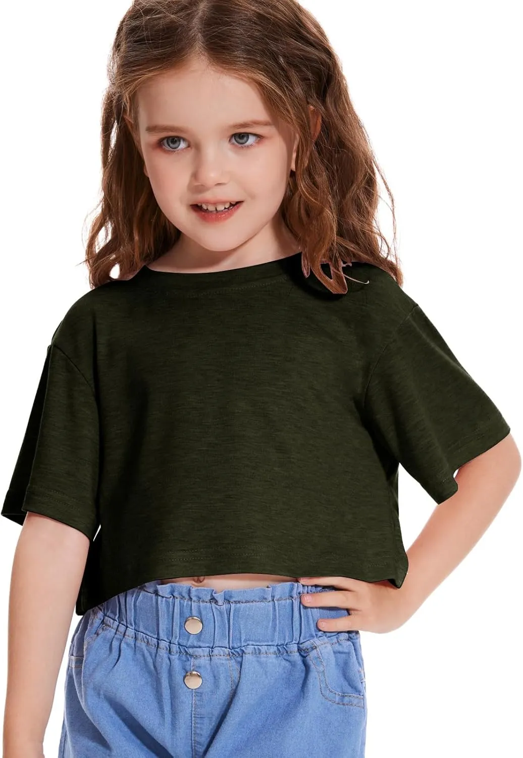 Girls Short Sleeve Crop Tops Kids Fashion Oversized Cute Crew Neck Cropped Athletic T Shirts Trendy Boxy Tee