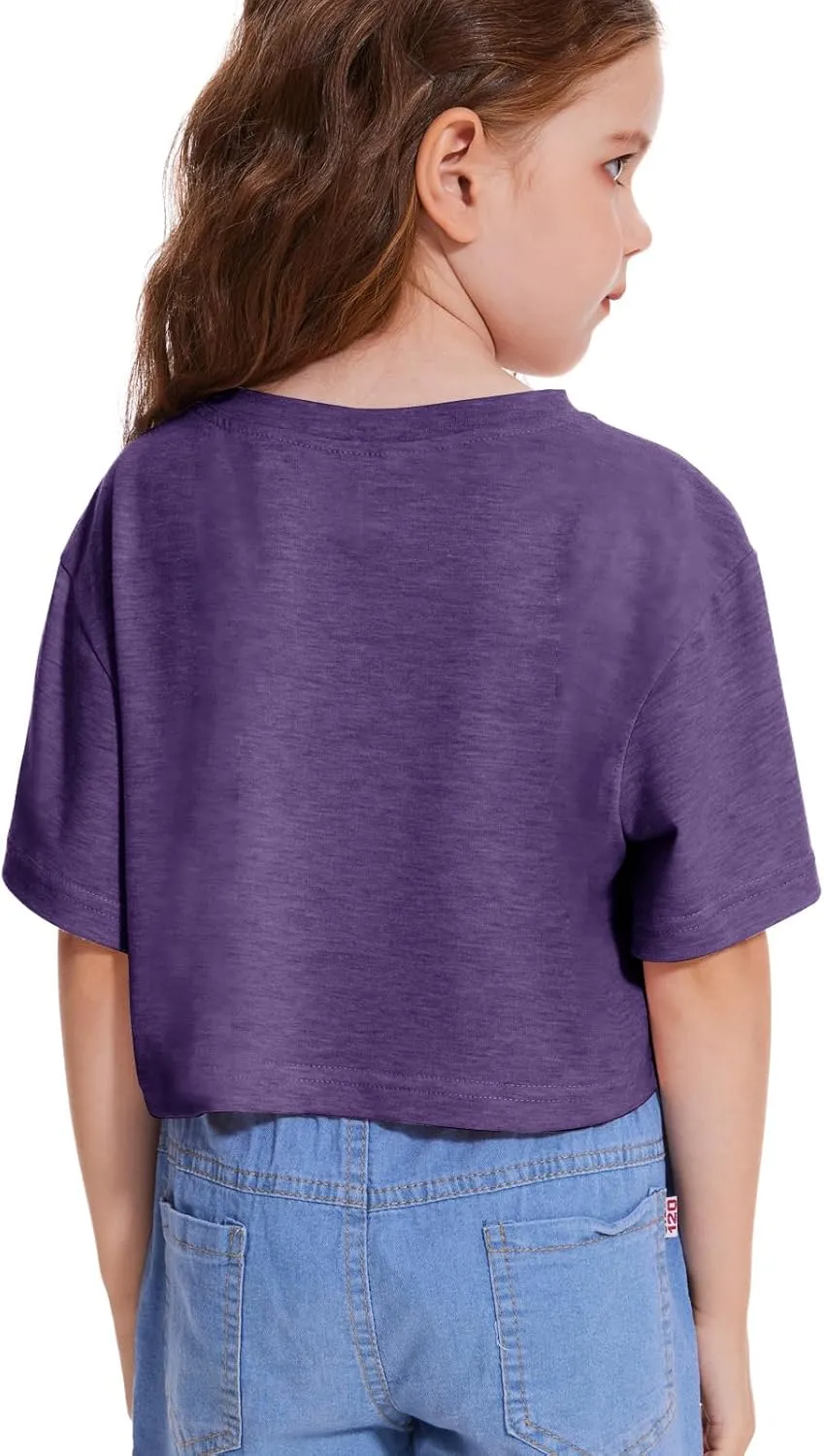 Girls Short Sleeve Crop Tops Kids Fashion Oversized Cute Crew Neck Cropped Athletic T Shirts Trendy Boxy Tee