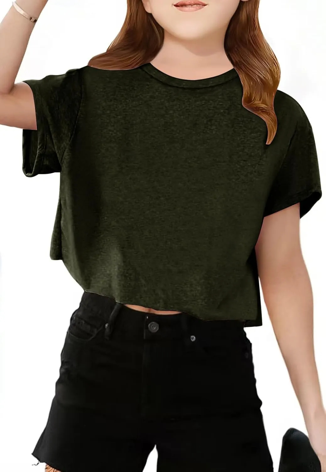 Girls Short Sleeve Crop Tops Kids Fashion Oversized Cute Crew Neck Cropped Athletic T Shirts Trendy Boxy Tee