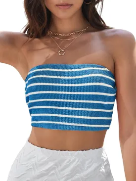 GORGLITTER Women's Strapless Stripe Knit Tube Tops Bandeau Boho Summer Backless Sleeveless Colorful Going Out Crop Top