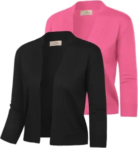 GRACE KARIN Women 2 Pack 3/4 Sleeve Cardigan Sweater Cropped Shrug for Dress Tops S-2XL