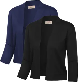 GRACE KARIN Women 2 Pack 3/4 Sleeve Cardigan Sweater Cropped Shrug for Dress Tops S-2XL