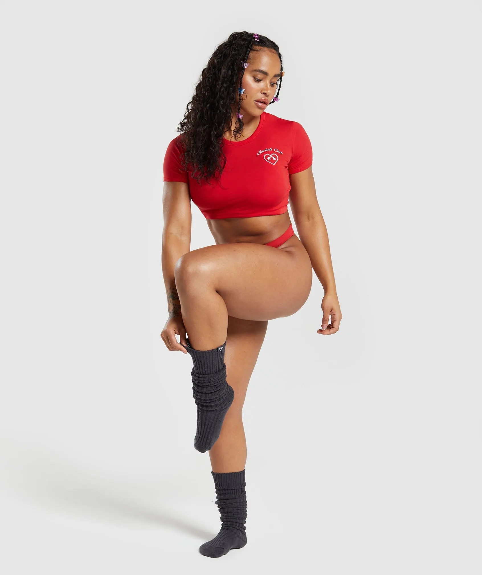 Gymshark Cotton Graphic Crop Top - Jamz Red