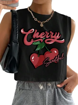 Hilinker Womens Crew Neck Loose Crop Tank Tops Workout Casual Sleeveless T-Shirt