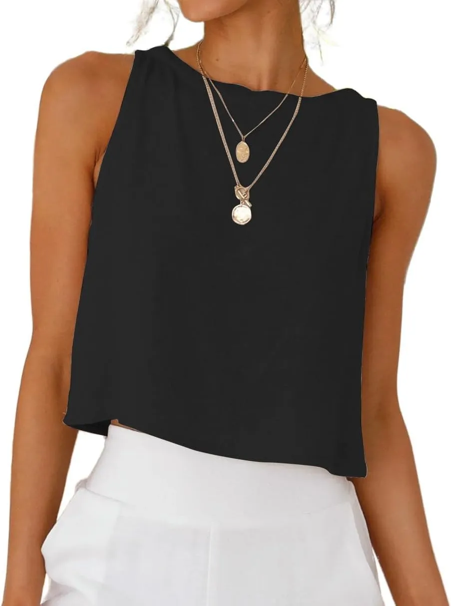 IDEALSANXUN Womens Linen Crop Tank Tops Cute Summer Sleeveless Cropped Cotton Linen Tops