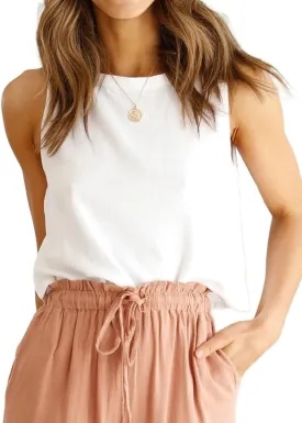 IDEALSANXUN Womens Linen Crop Tank Tops Cute Summer Sleeveless Cropped Cotton Linen Tops