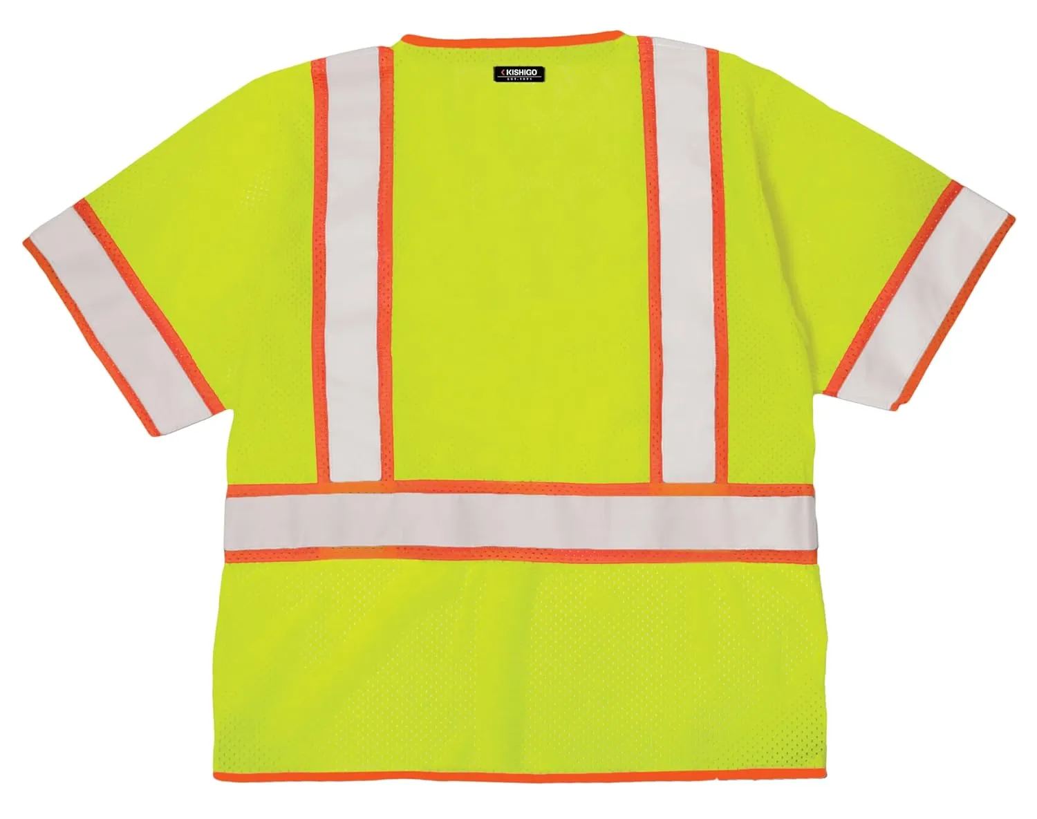 Kishigo Men's High Visibility Reflective 6 Pocket Contrast Mesh Vest 1242, Zipper Closure, Polyester, ANSI 107 Type R / Class 3, Construction, Roadwork, Utility, Warehouse, Outdoor (Lime, M)