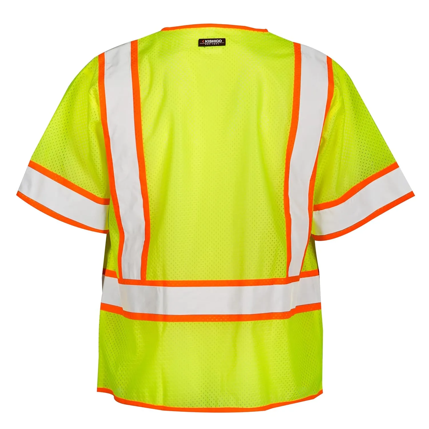 Kishigo Men's High Visibility Reflective 6 Pocket Contrast Mesh Vest 1242, Zipper Closure, Polyester, ANSI 107 Type R / Class 3, Construction, Roadwork, Utility, Warehouse, Outdoor (Lime, M)