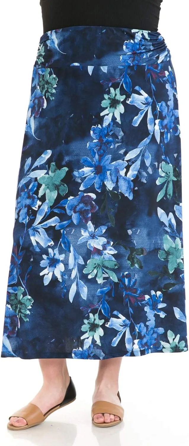 LEEBE Women and Plus Size Rushed Waist A-Line Casual Maxi Skirt (Small-5X)