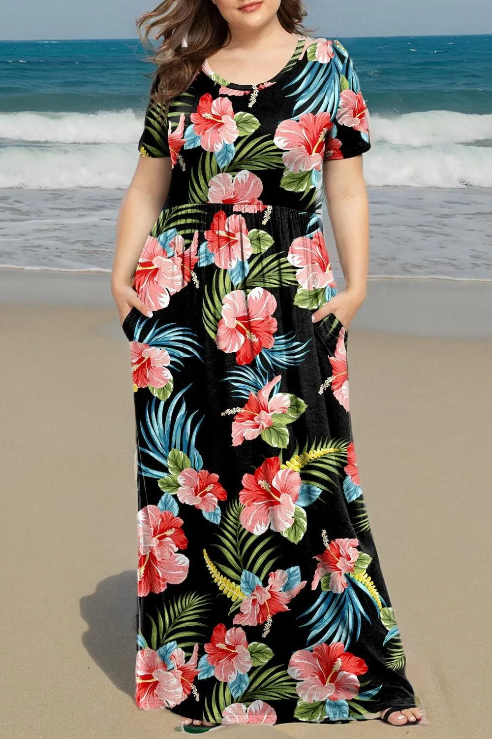 LONGYUAN Women's Plus Size Maxi Dresses for Curvy Women Summer Short Sleeve Casual 2025 Long Dress XL-6XL