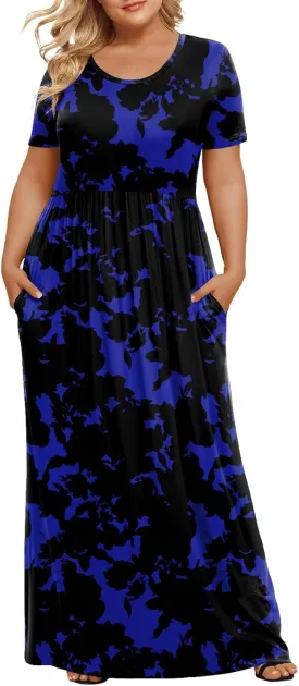 LONGYUAN Women's Plus Size Maxi Dresses for Curvy Women Summer Short Sleeve Casual 2025 Long Dress XL-6XL