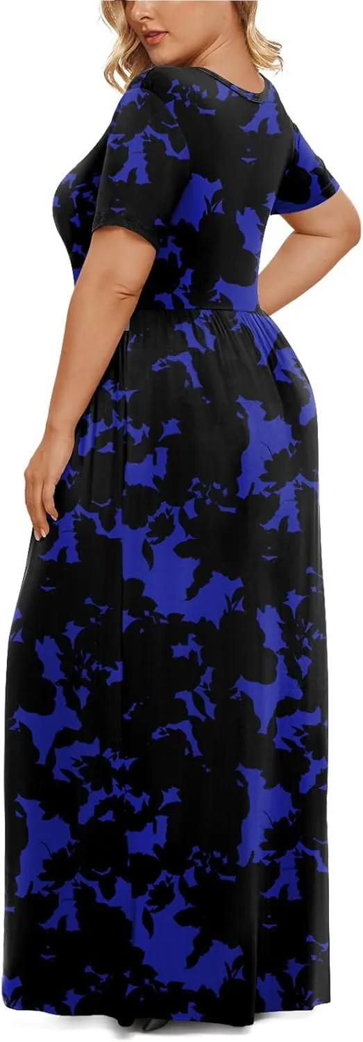 LONGYUAN Women's Plus Size Maxi Dresses for Curvy Women Summer Short Sleeve Casual 2025 Long Dress XL-6XL