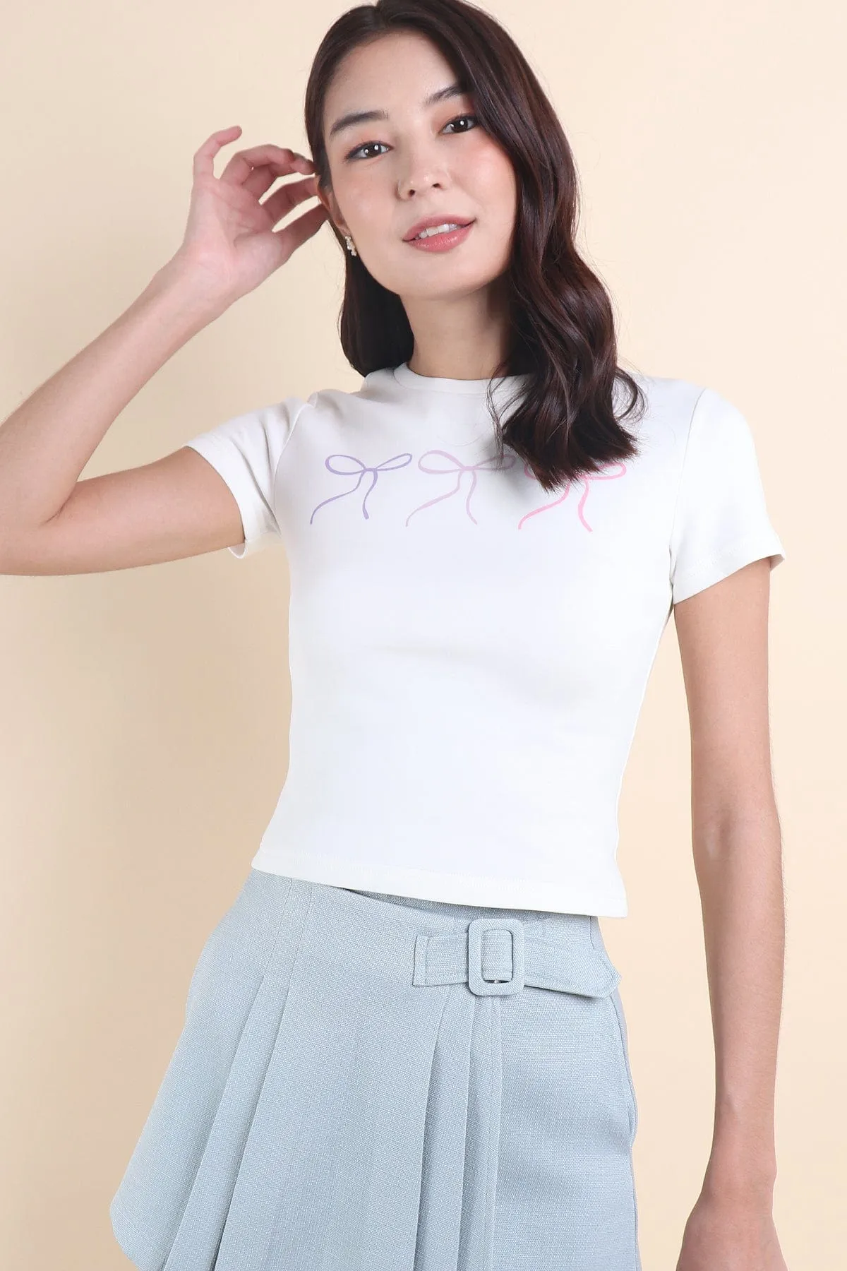 LULU BOW TIE TEE IN WHITE