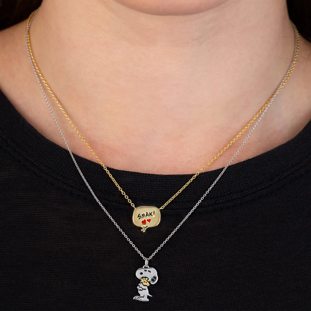 Peanuts Snoopy & Woodstock Sterling Silver Necklace Finished in Pure Platinum