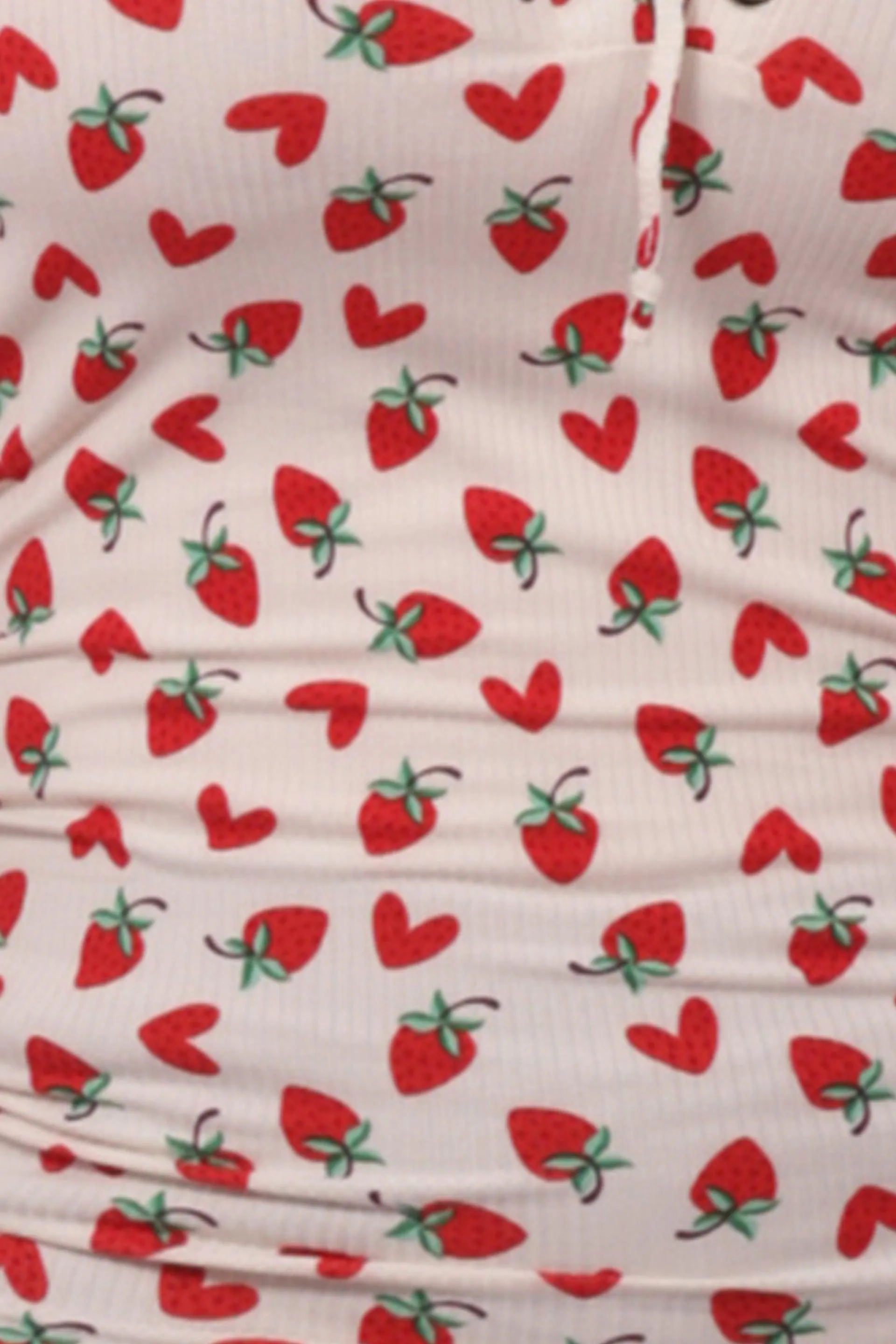 Plus Size Lace-Up Tank Ribbed Tops - Red & White Strawberry Hearts