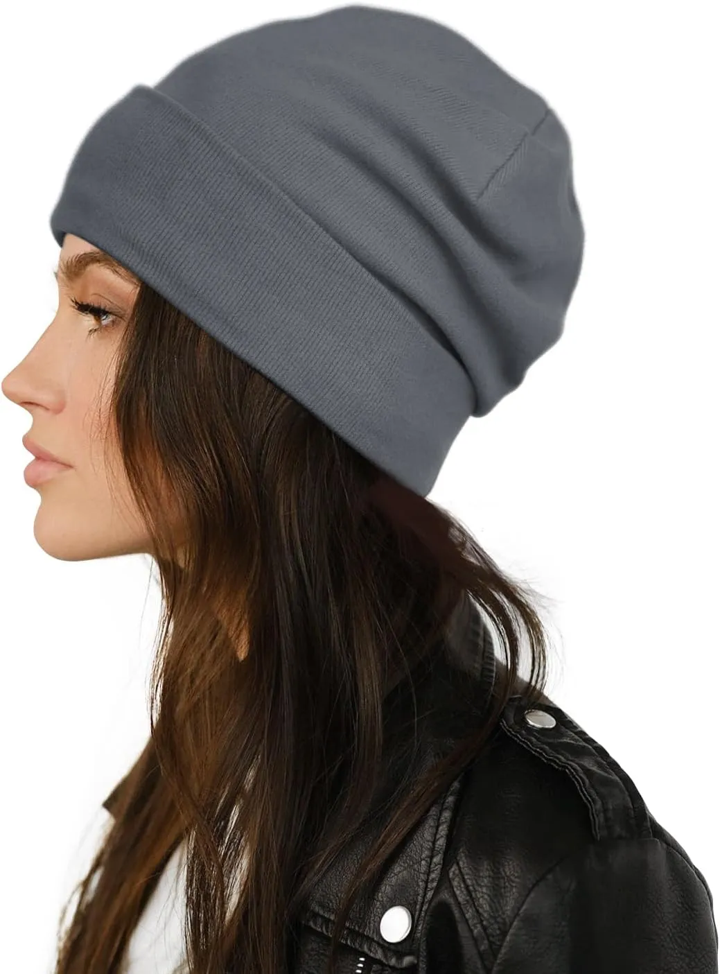 Satin Lined Skull Cap Slouchy Beanie Warm Knit Hat for Locs, Curls