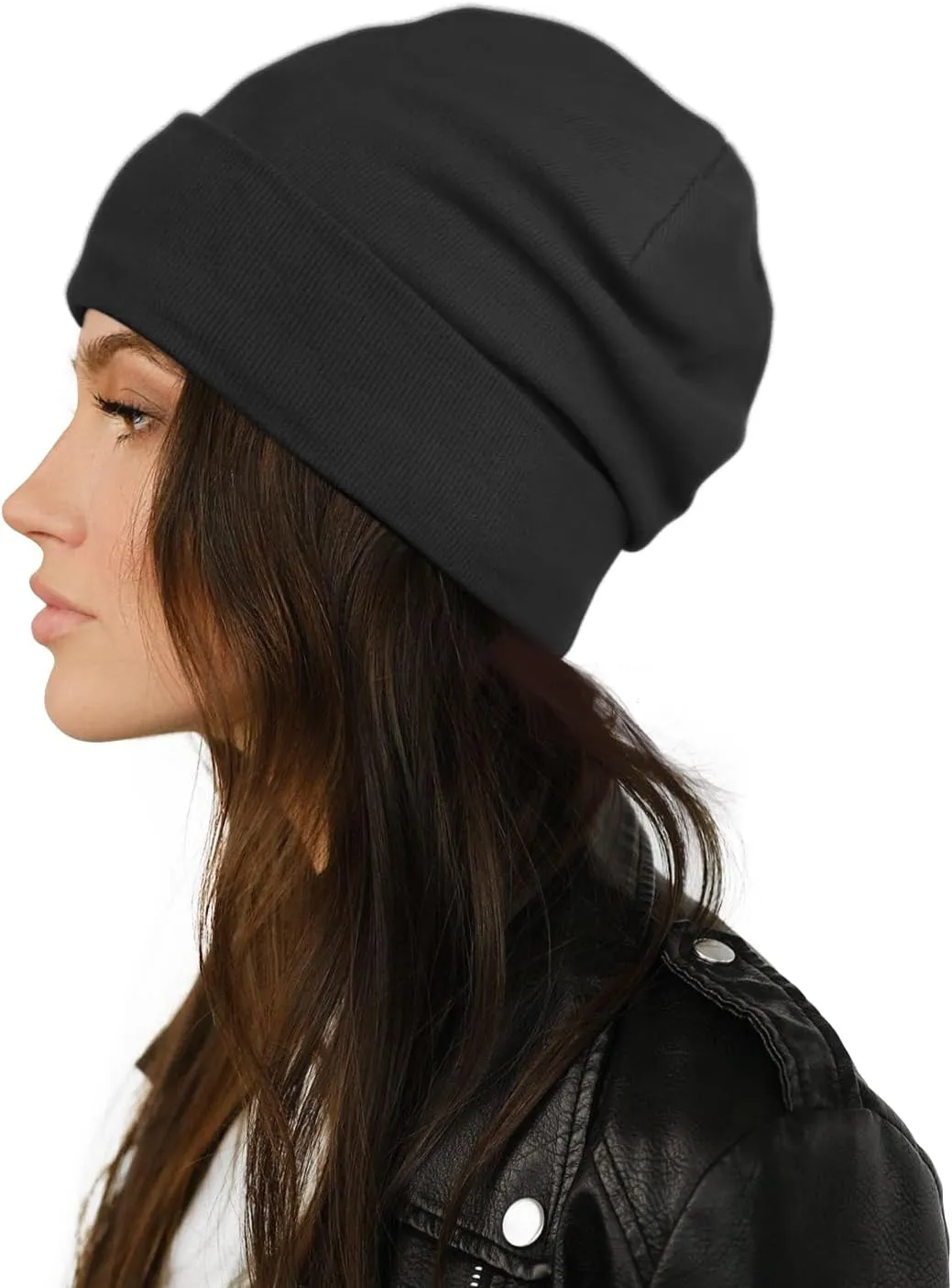 Satin Lined Skull Cap Slouchy Beanie Warm Knit Hat for Locs, Curls