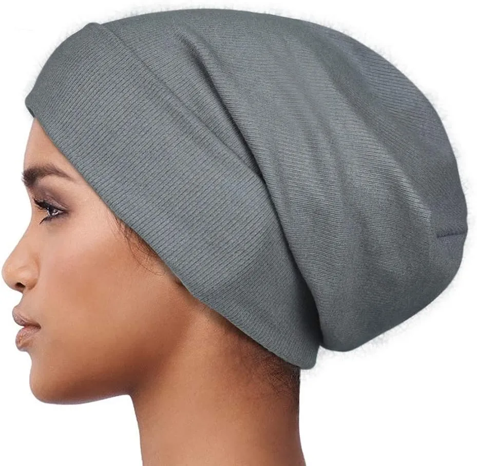 Satin Lined Skull Cap Slouchy Beanie Warm Knit Hat for Locs, Curls