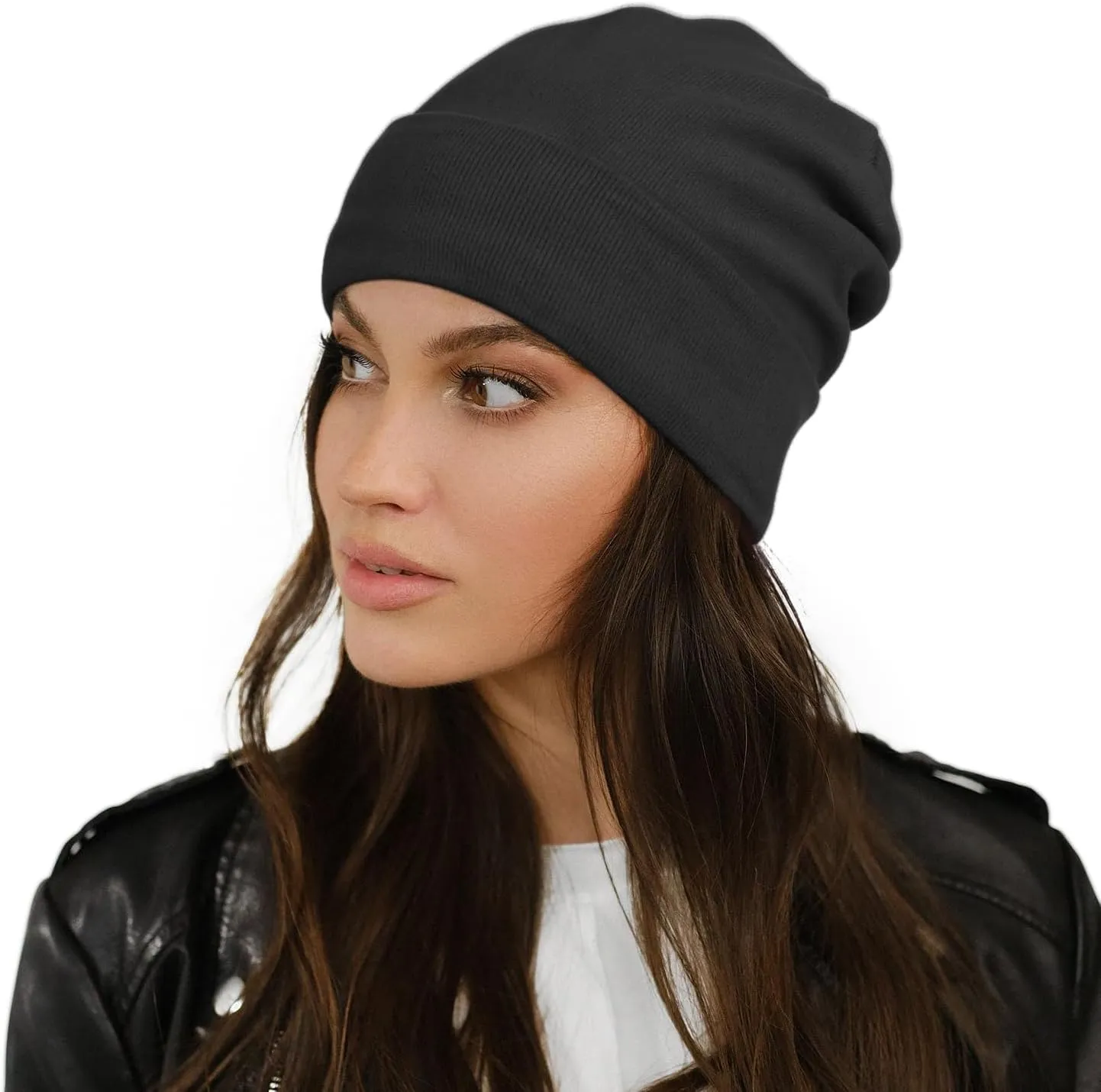 Satin Lined Skull Cap Slouchy Beanie Warm Knit Hat for Locs, Curls