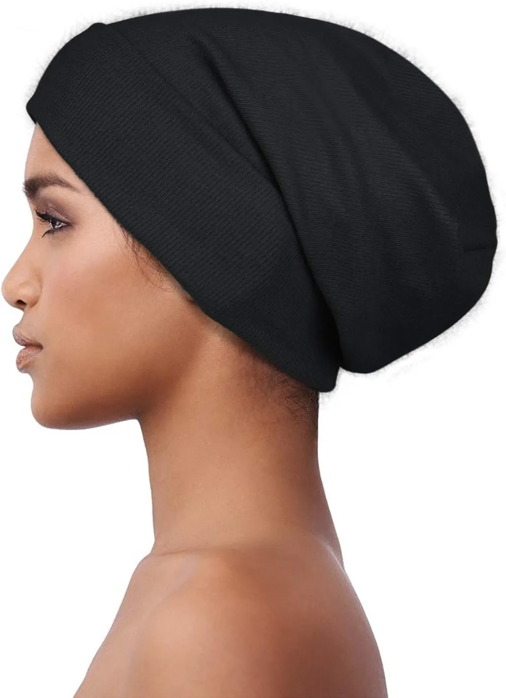 Satin Lined Skull Cap Slouchy Beanie Warm Knit Hat for Locs, Curls