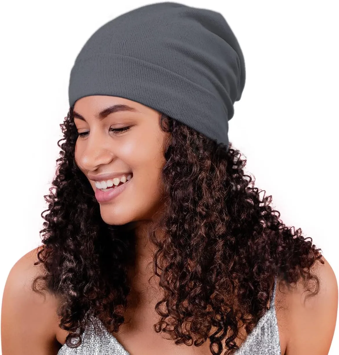 Satin Lined Skull Cap Slouchy Beanie Warm Knit Hat for Locs, Curls
