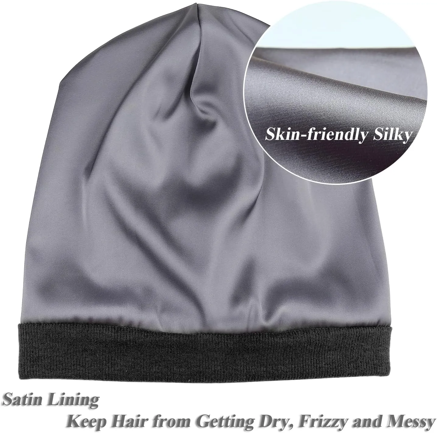 Satin Lined Skull Cap Slouchy Beanie Warm Knit Hat for Locs, Curls