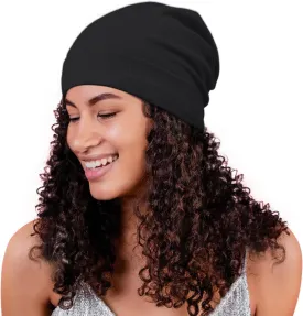 Satin Lined Skull Cap Slouchy Beanie Warm Knit Hat for Locs, Curls