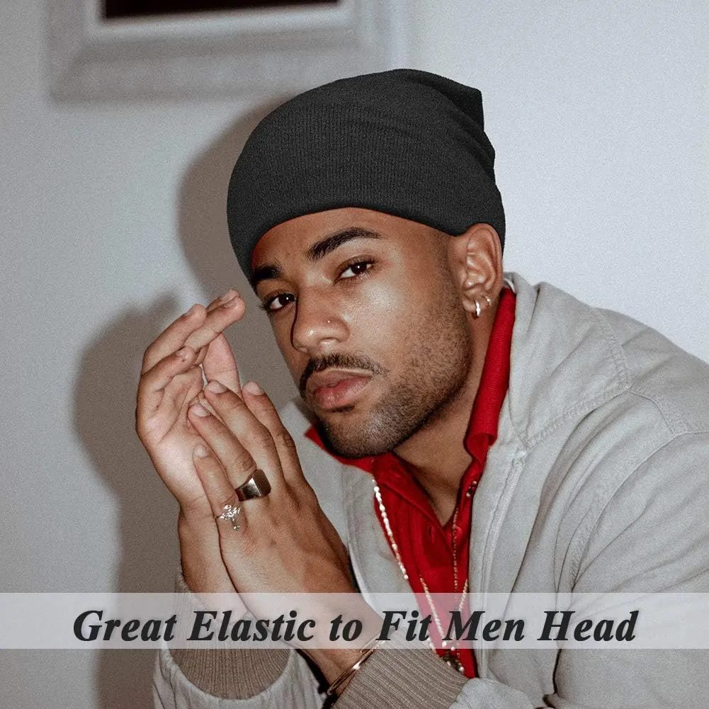 Satin Lined Skull Cap Slouchy Beanie Warm Knit Hat for Locs, Curls